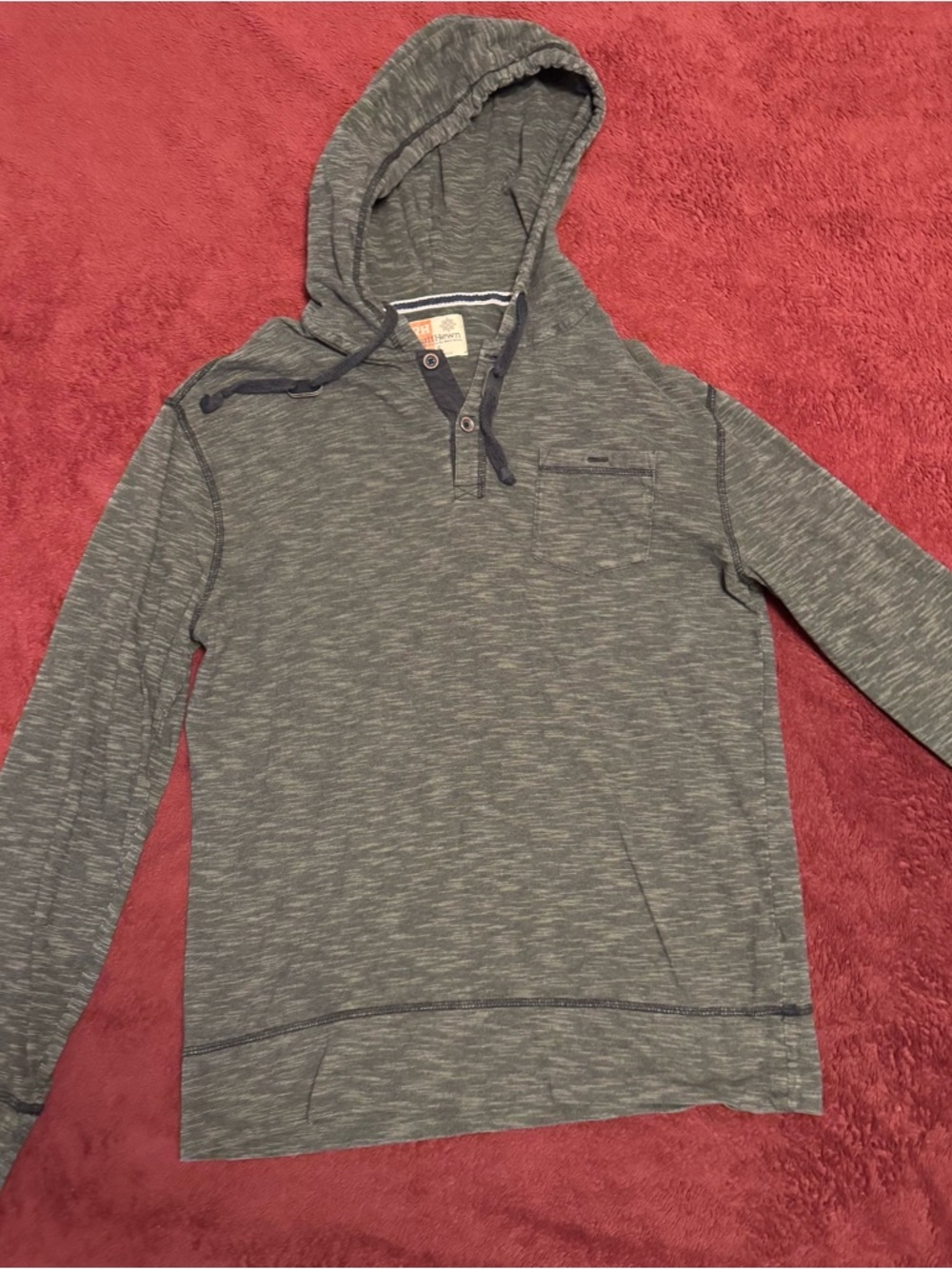 Ruff Hewn Men's Small Gray Henley Pullover Hoodie Lightweight Grey Heather